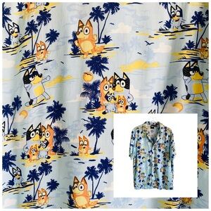 Bluey Hawaiian Print Short Sleeve Button Up Size L